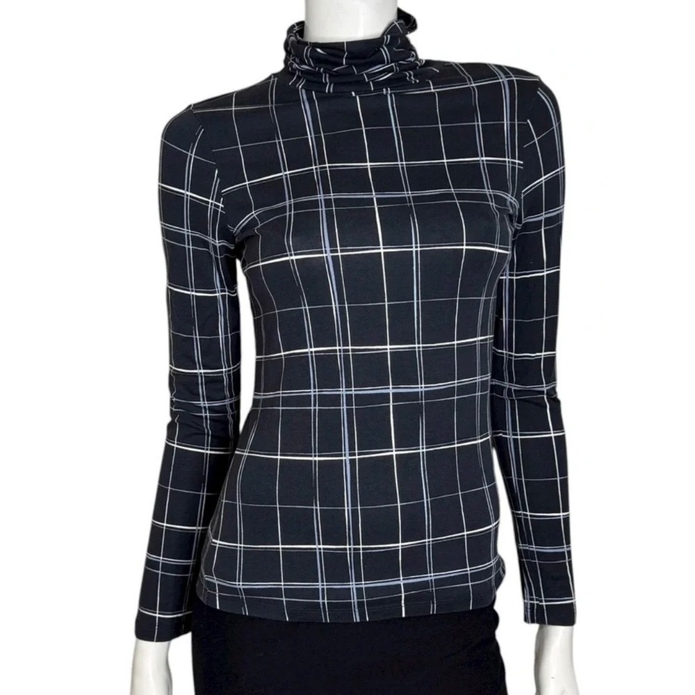 Hobbs London Black White Grid Turtleneck Long Sleeve Top XS
